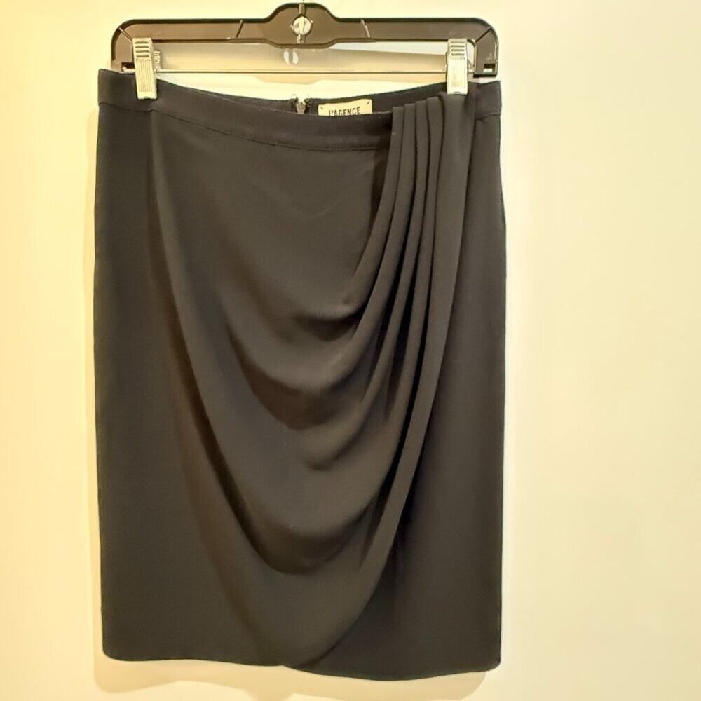 L'Agence Black Pleated Mini Skirt Size M High Waist A-Line Designer Classic